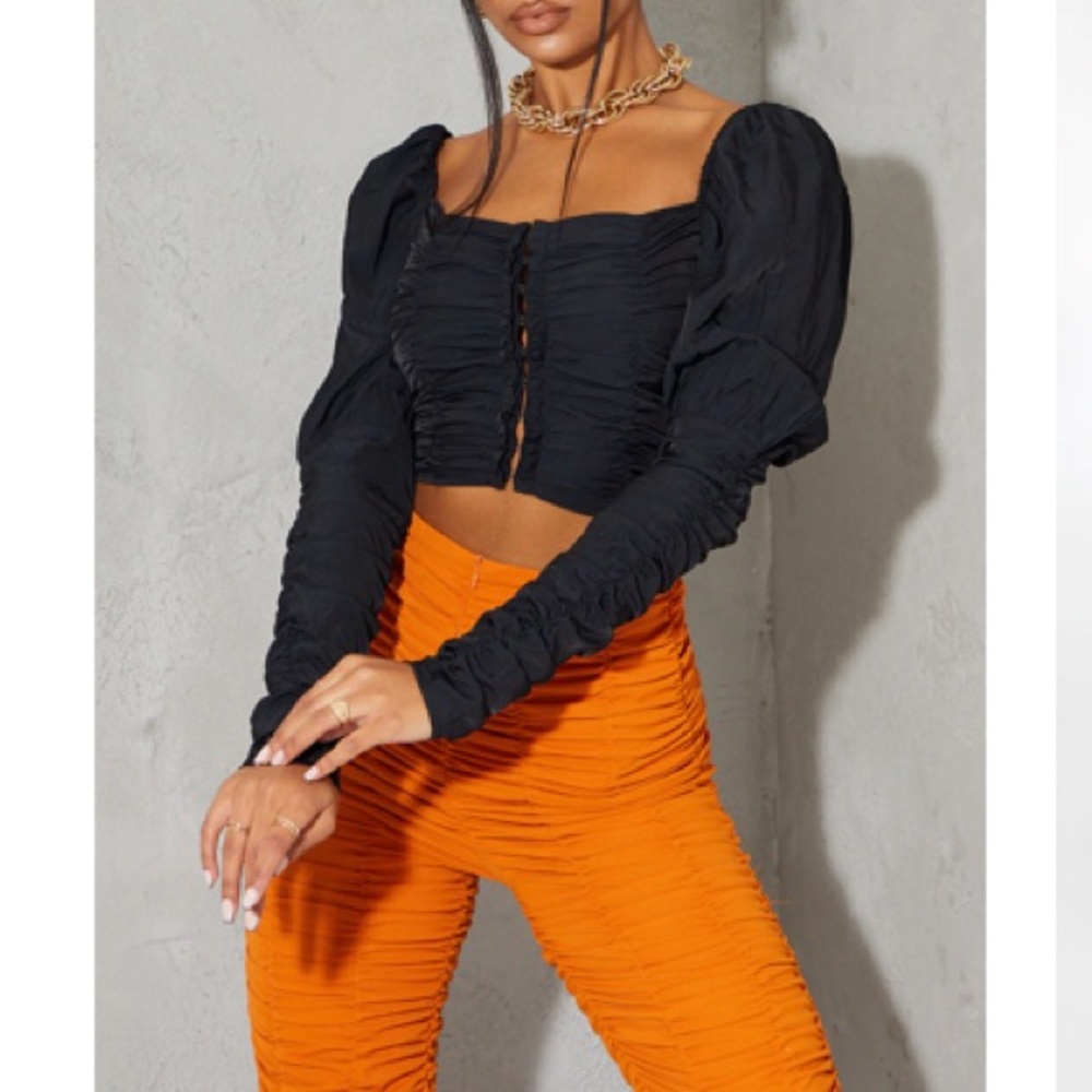 PrettyLittleThing Black Puff Sleeve Crop Top
